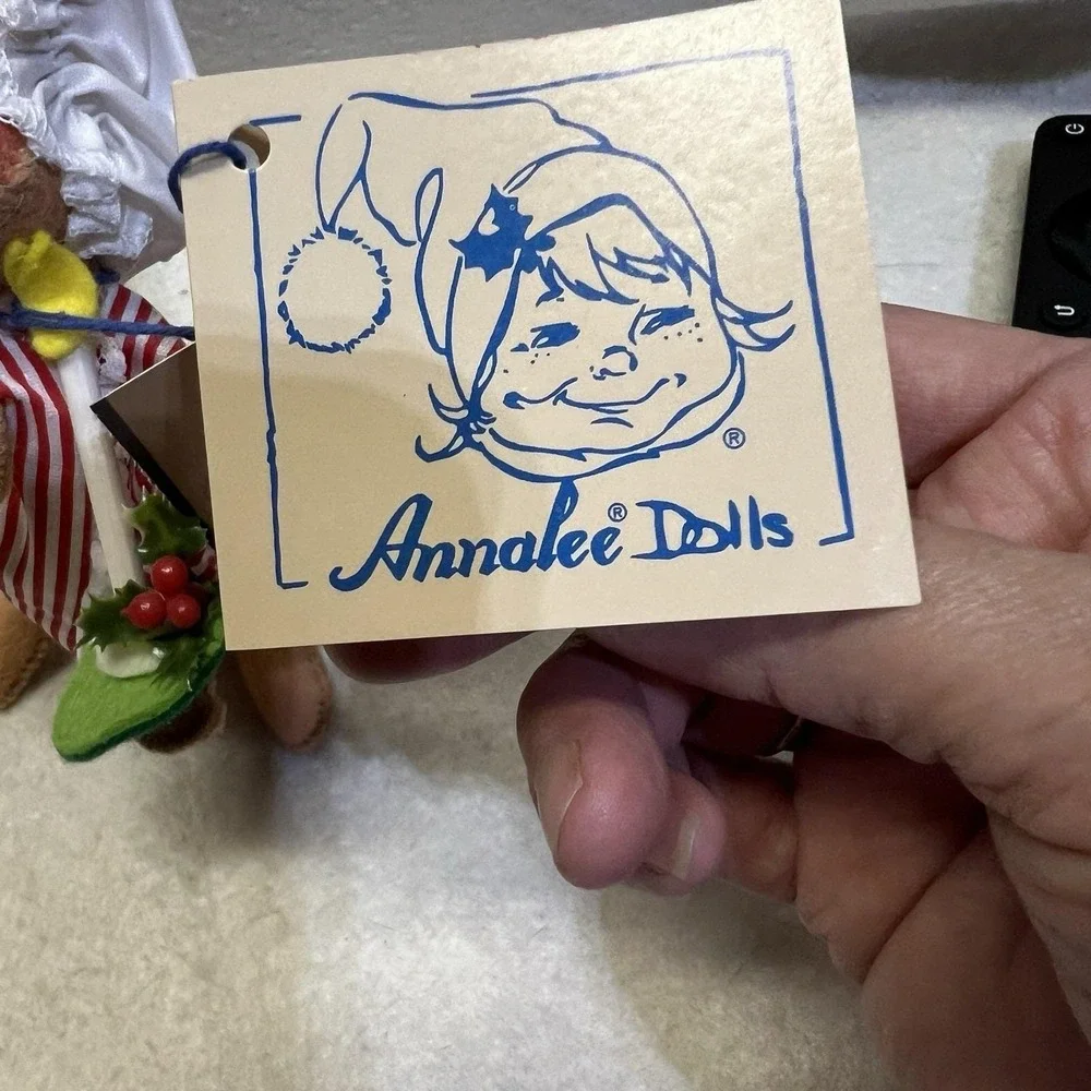 1995 Vintage Annalee Tuckered Girl Mouse Christmas Red White Striped ‎ Candle 7
